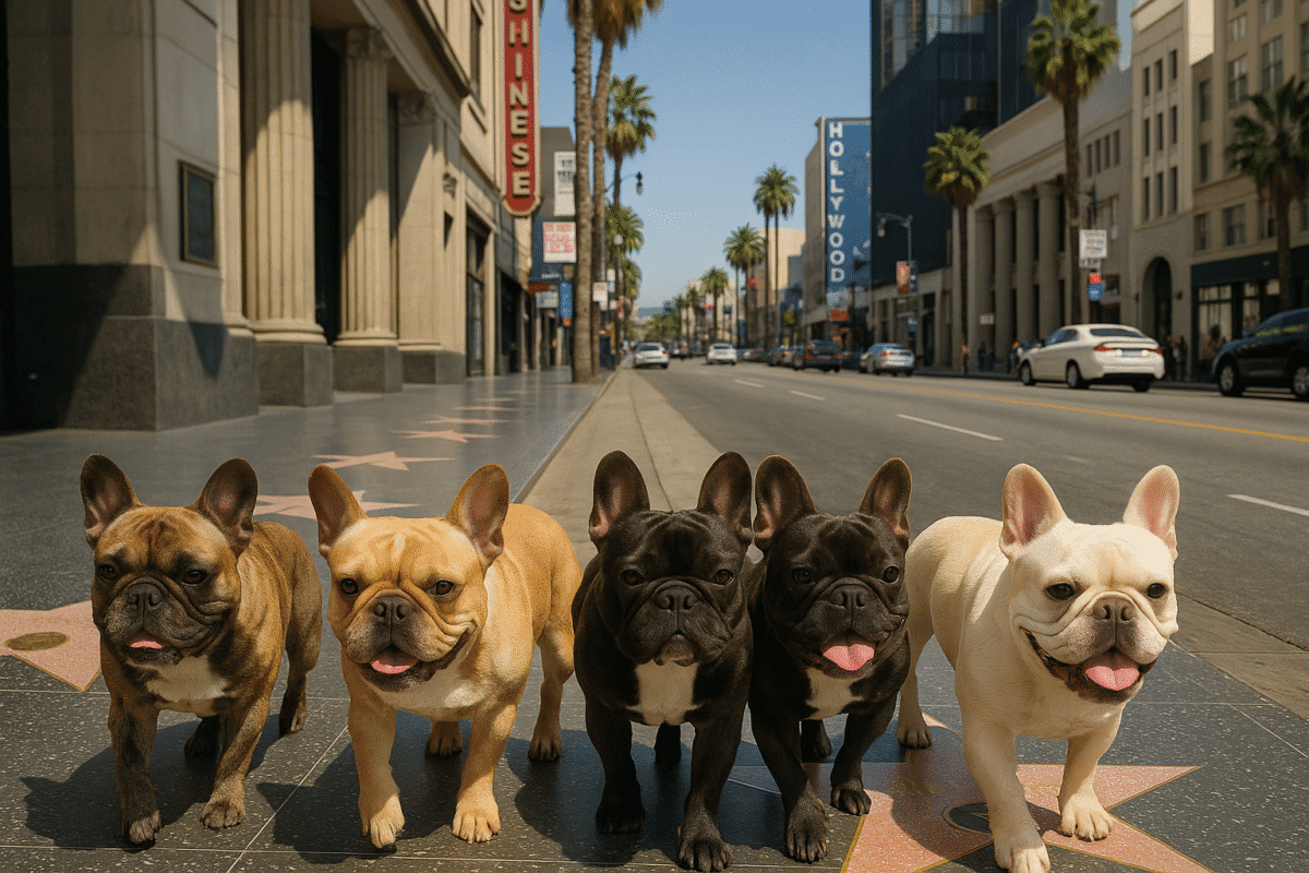 Group of French Bulldogs walking in Los Angeles